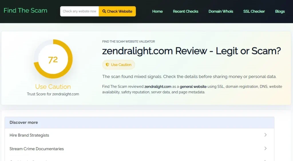 Zendralight Review 2026 showing whether zendralight com is scam or legit