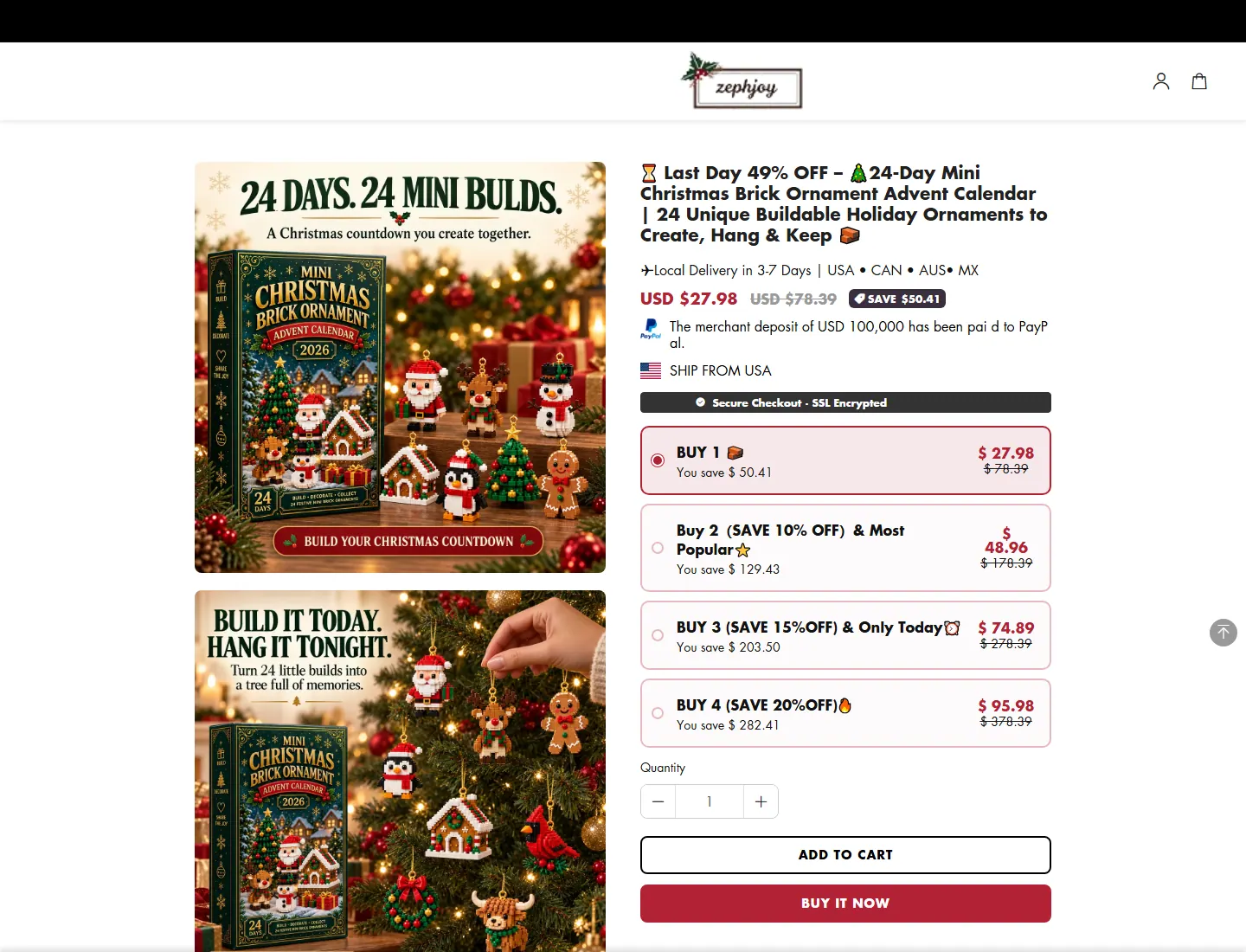 Last Day 49% OFF – 24-Day Mini Christmas Brick Ornament Advent Calend - Zephjoy page captured during the ZeroThought investigation