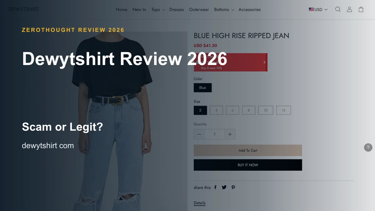Dewytshirt website or product material beside a ZeroThought review title.