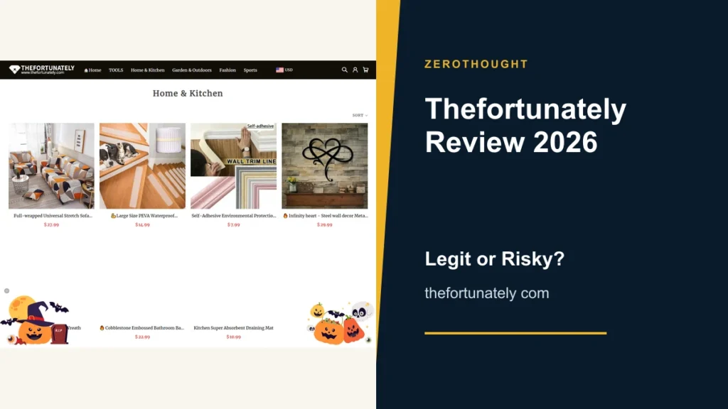 Thefortunately website or product material beside a ZeroThought review title.