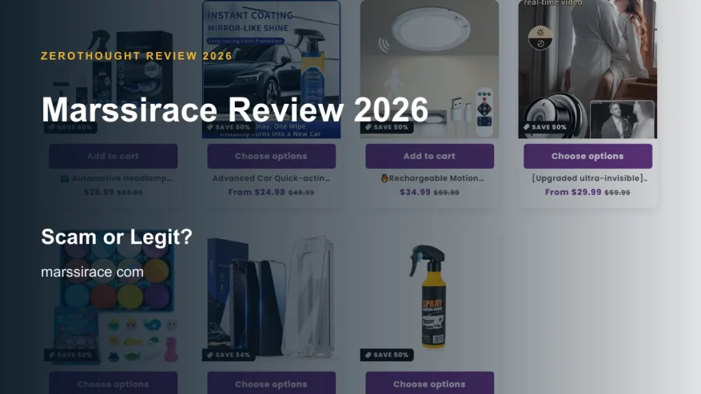 Marssirace website or product material beside a ZeroThought review title.