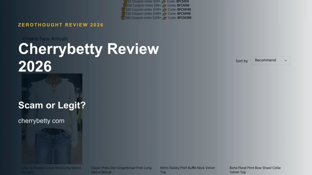 Cherrybetty website or product material beside a ZeroThought review title.