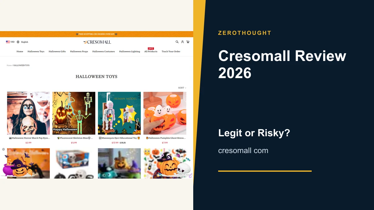 Cresomall website or product material beside a ZeroThought review title.