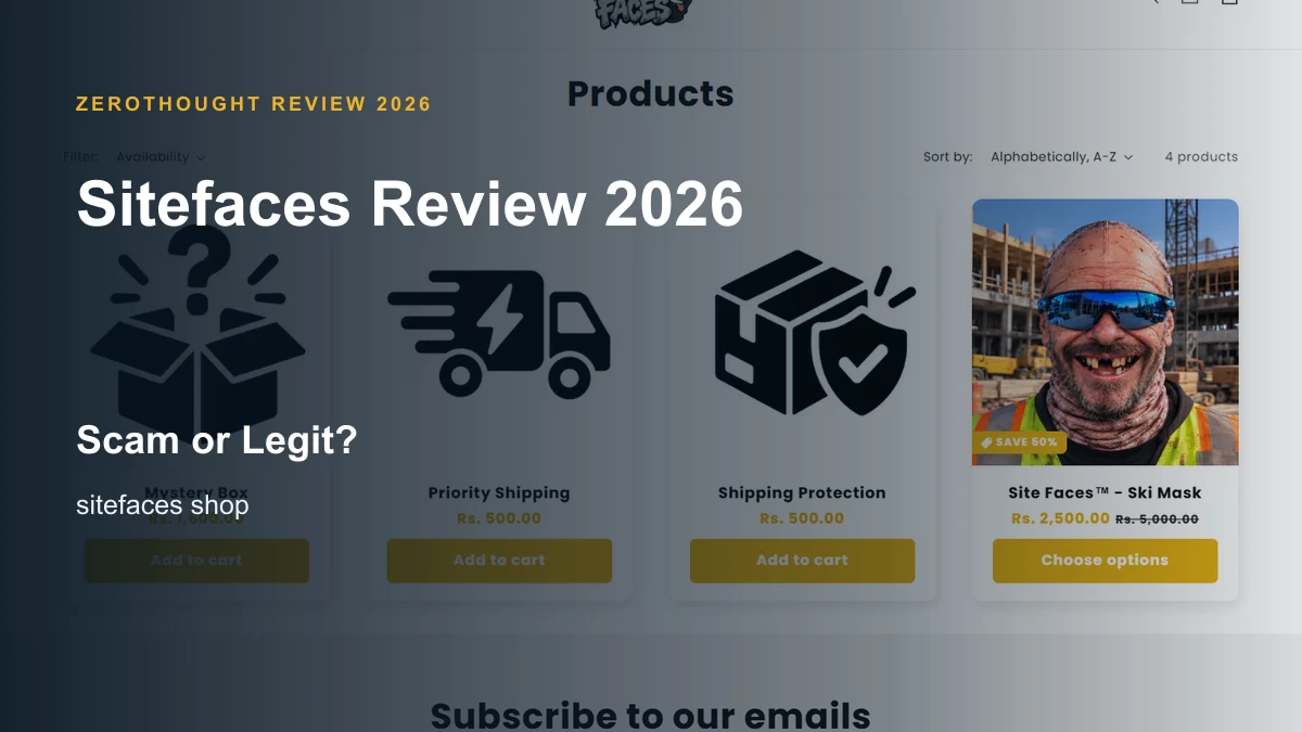 Sitefaces website or product material beside a ZeroThought review title.