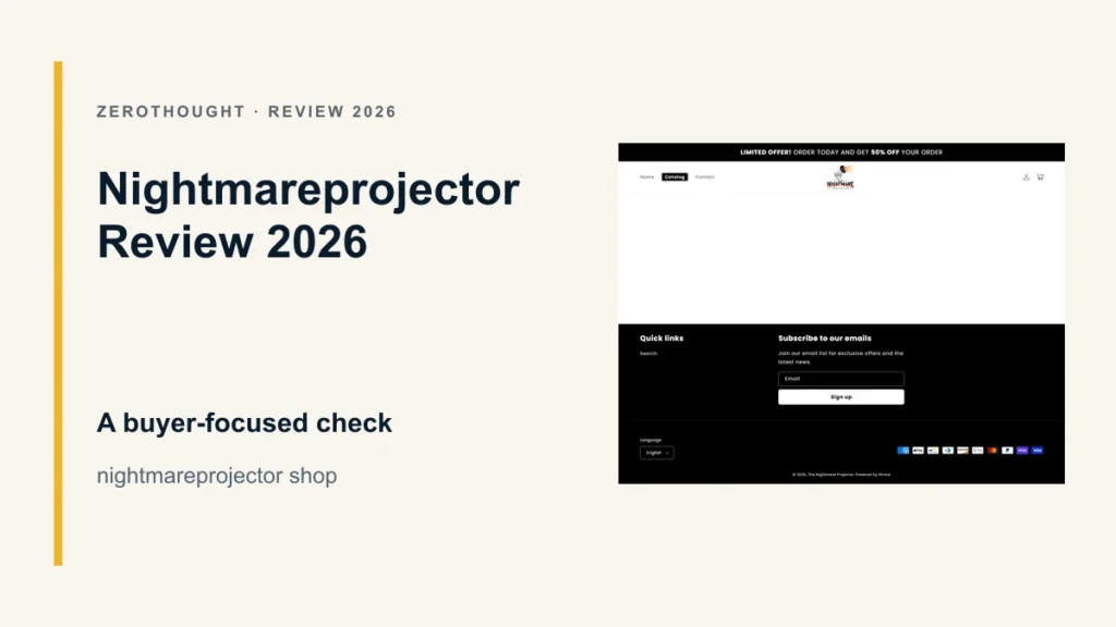 Nightmareprojector website or product material beside a ZeroThought review title.
