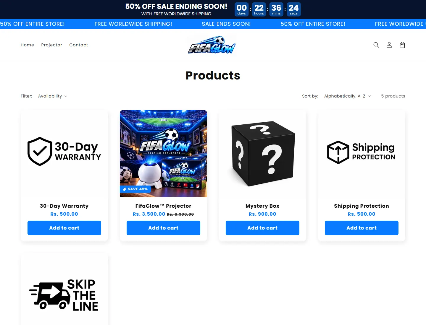 Products – FifaGlow page captured during the ZeroThought investigation