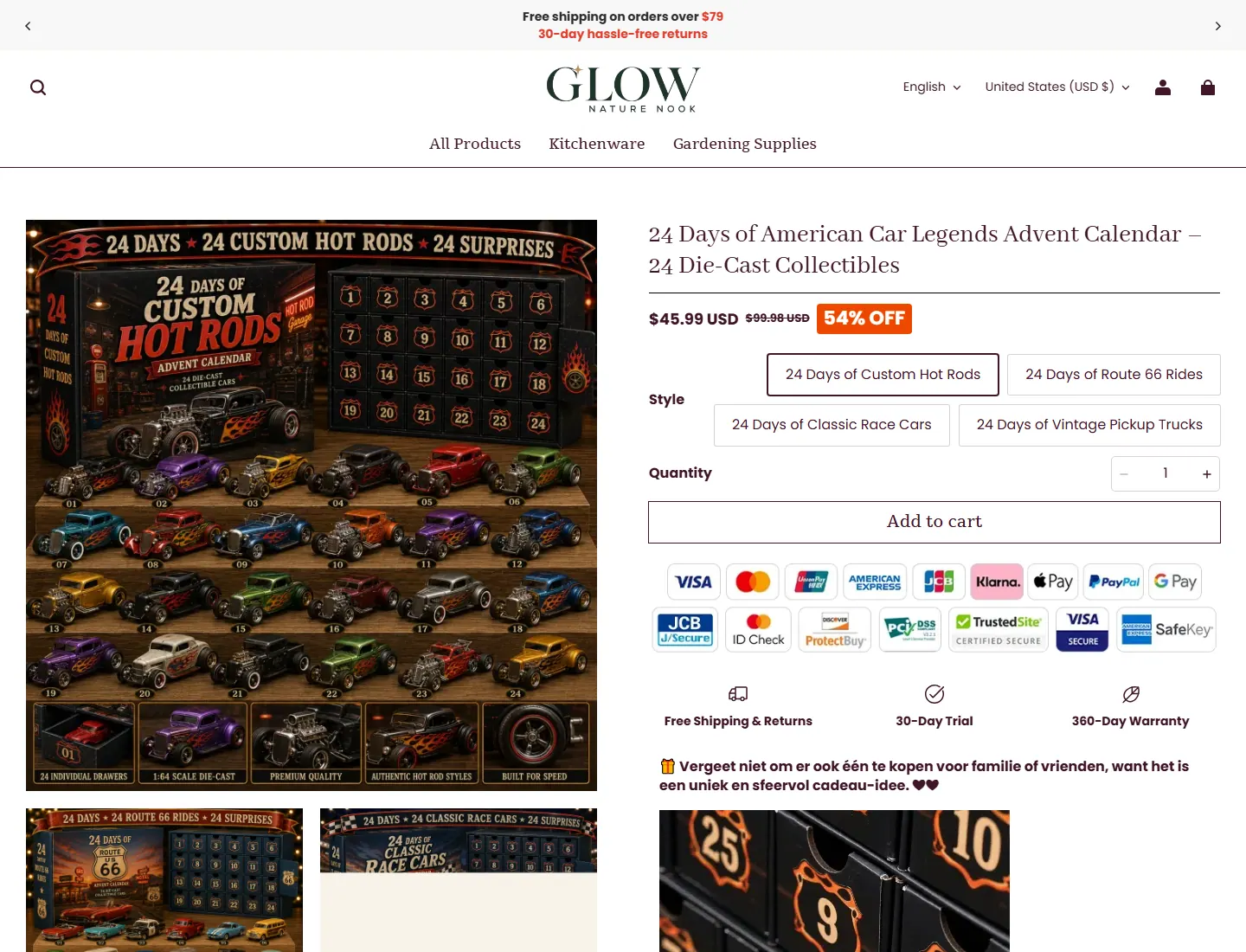 24 Days of American Car Legends Advent Calendar – 24 Die-Cast Collectibles – Glow Nature Nook page captured during the ZeroThought investigation