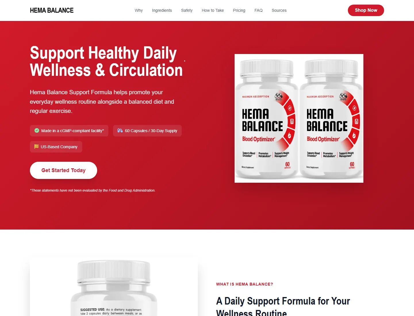 Hema Balance Support Formula | Daily Wellness & Routine page captured during the ZeroThought investigation