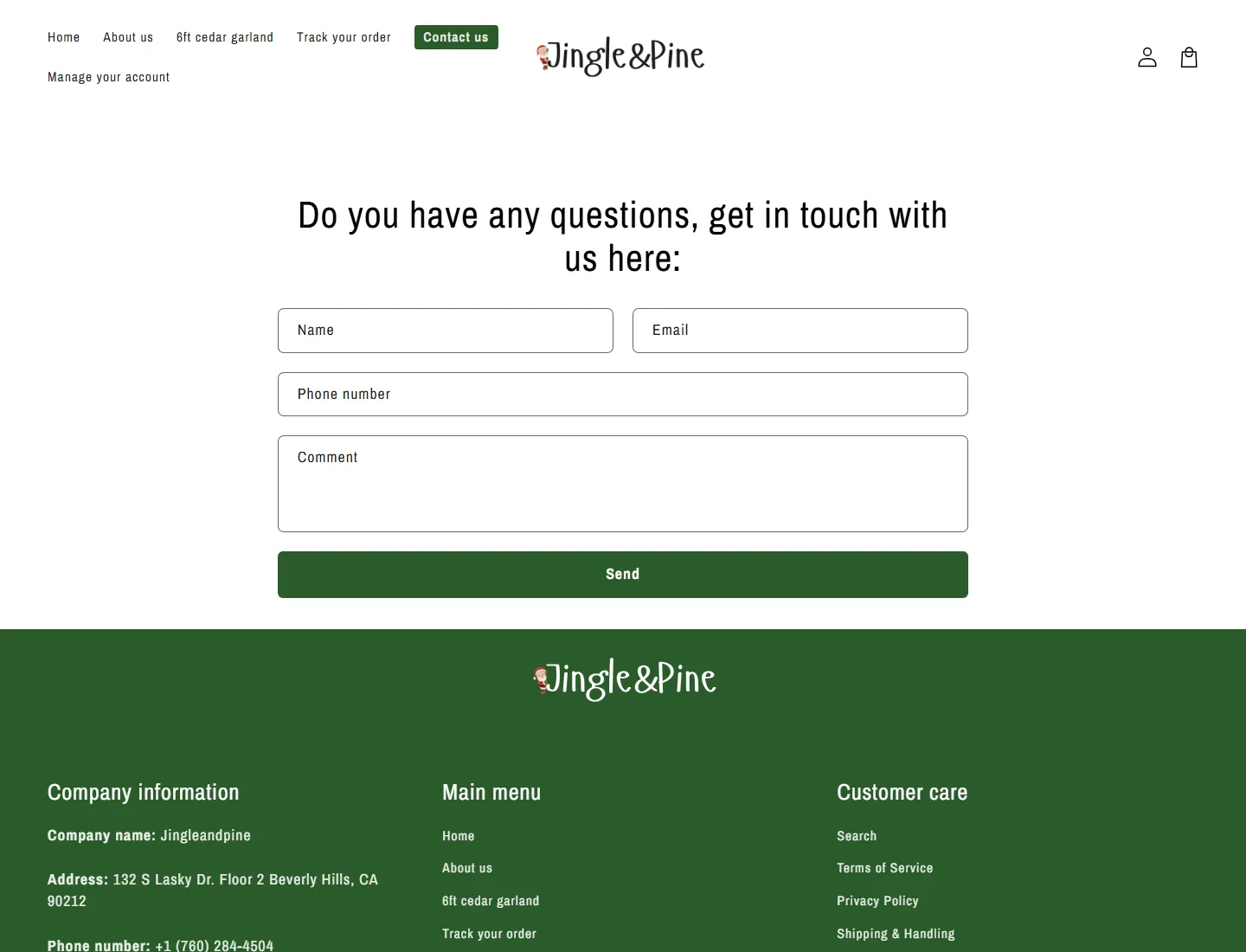 Contact – Jingle&Pine USA page captured during the ZeroThought investigation