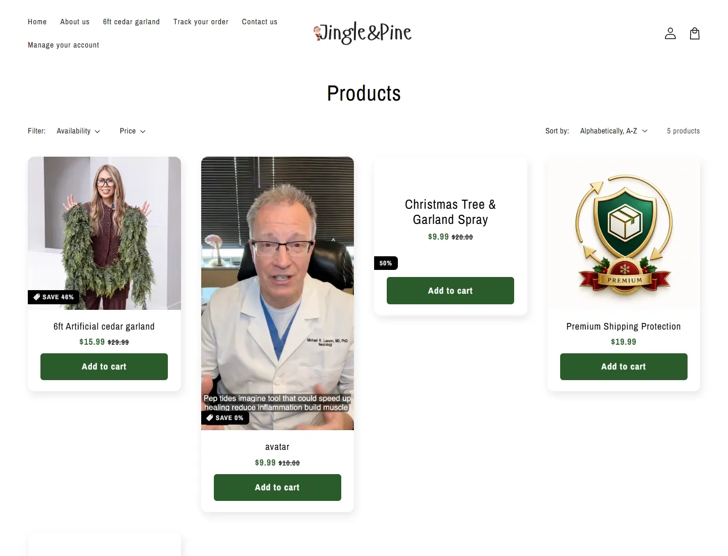Products – Jingle&Pine USA page captured during the ZeroThought investigation