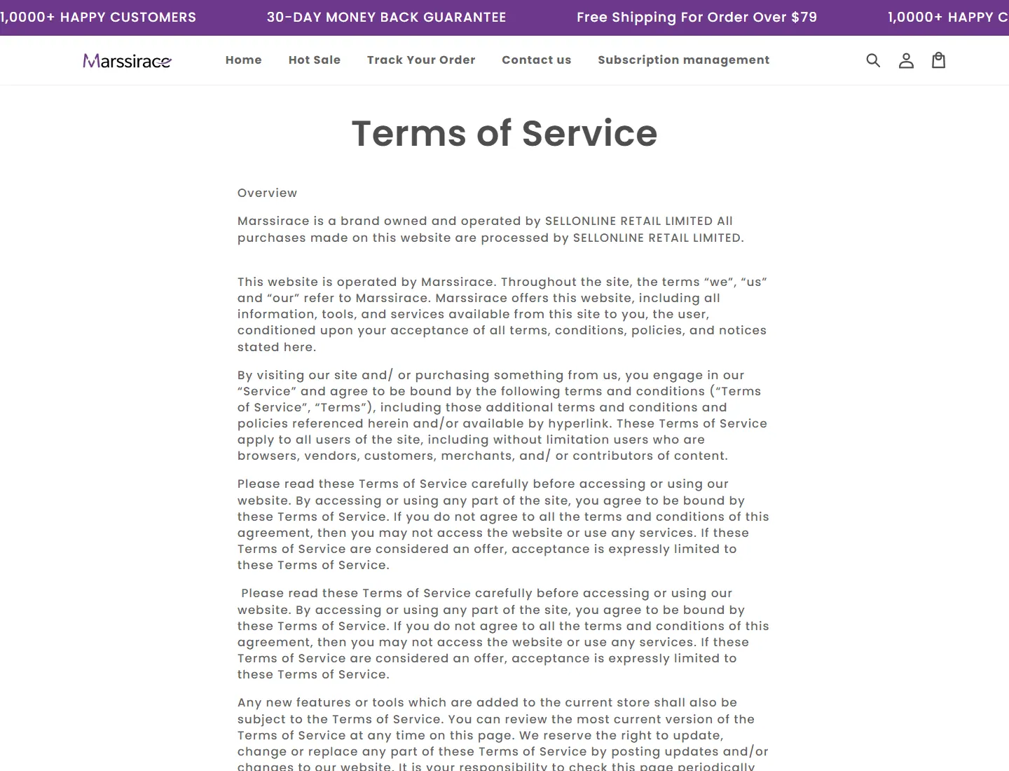 Terms of Service – Marssirace page captured during the ZeroThought investigation