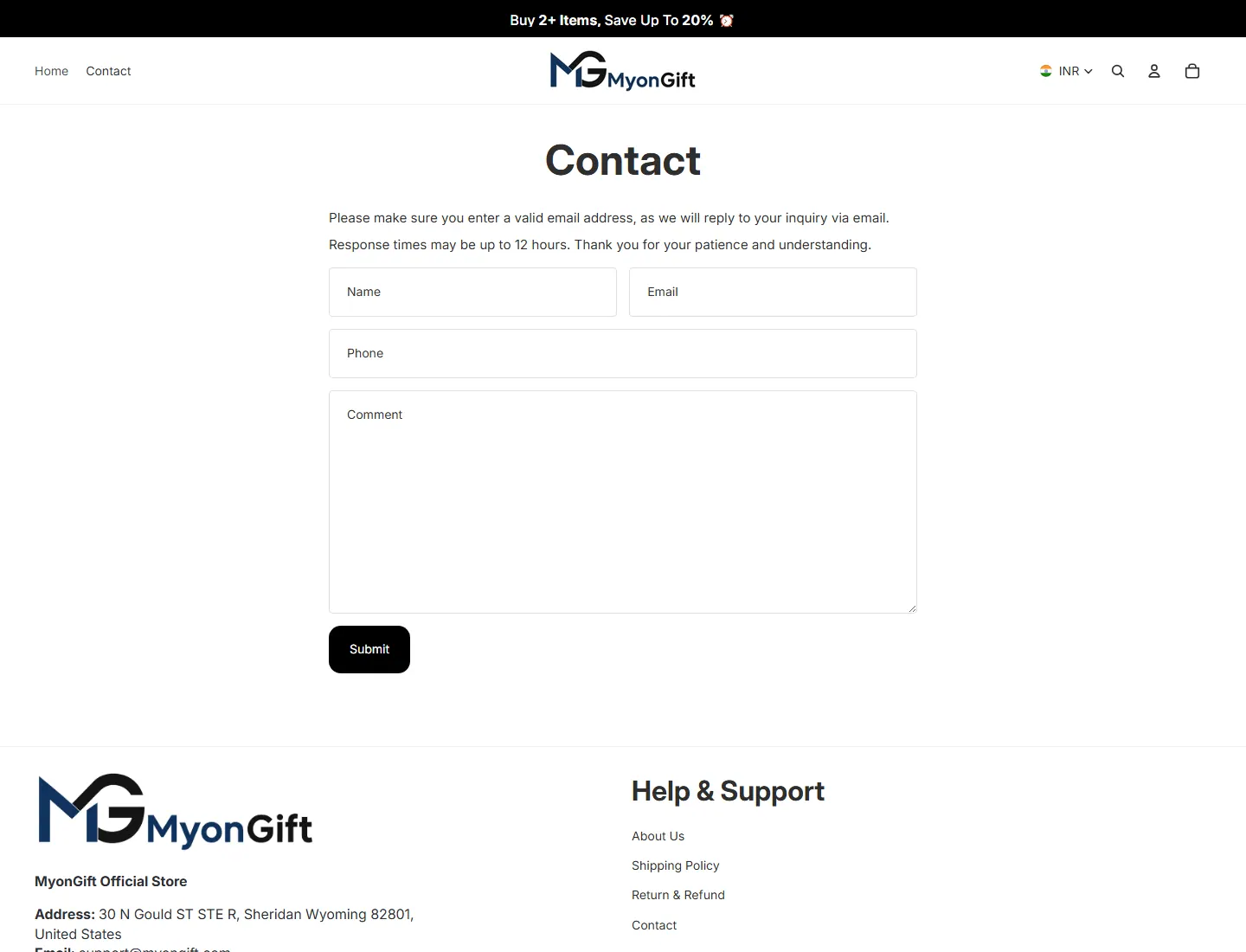 Contact – MyonGift page captured during the ZeroThought investigation