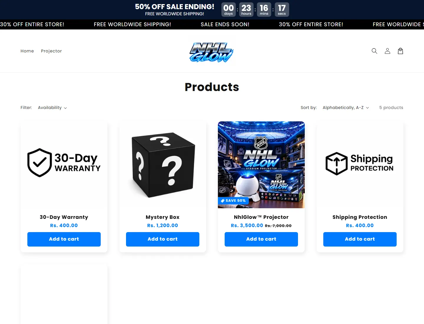 Products – NhlGlow page captured during the ZeroThought investigation