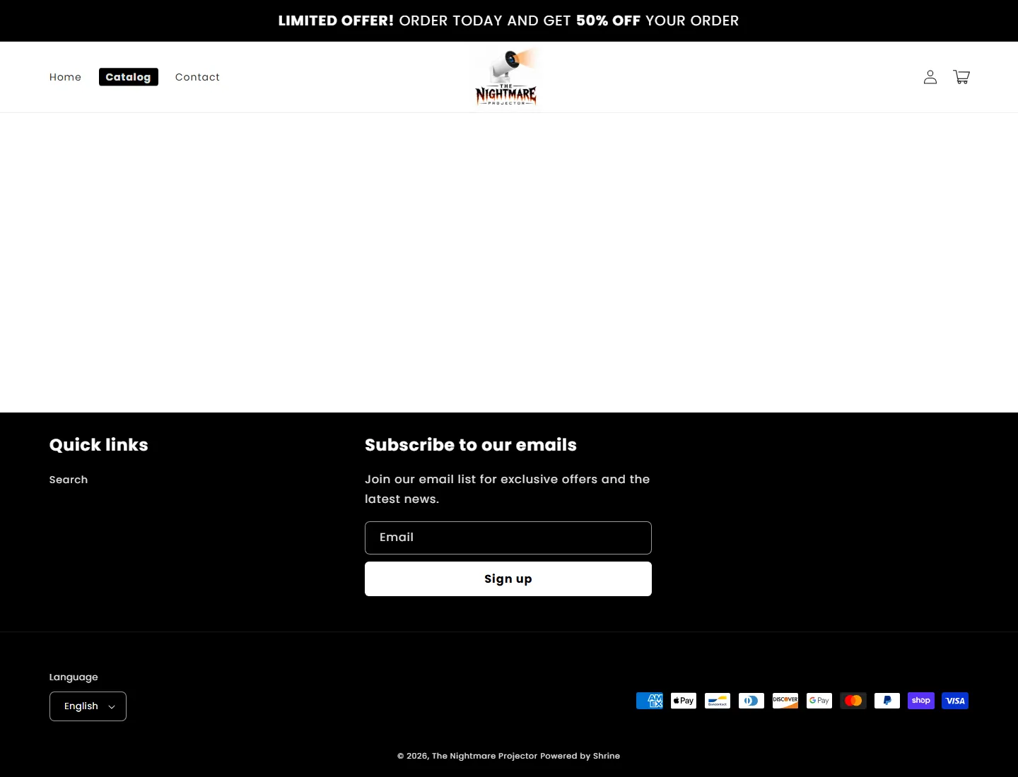 Products – The Nightmare Projector page captured during the ZeroThought investigation