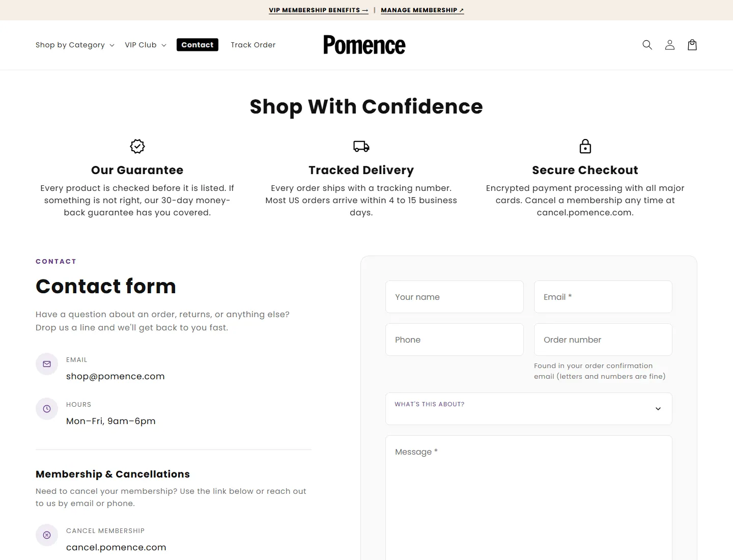 Contact – Pomence page captured during the ZeroThought investigation