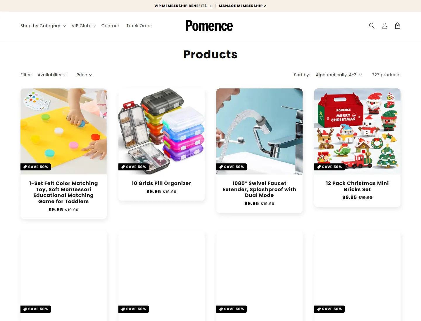 Products – Pomence page captured during the ZeroThought investigation