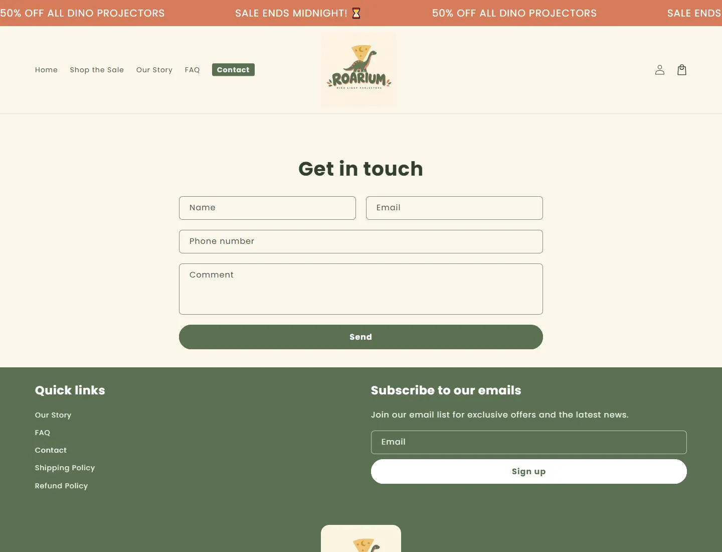Contact – Roarium page captured during the ZeroThought investigation