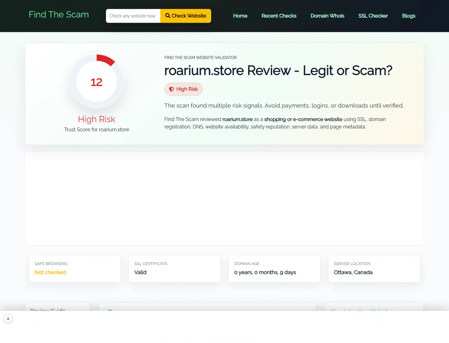 find the scam public profile for roarium.store