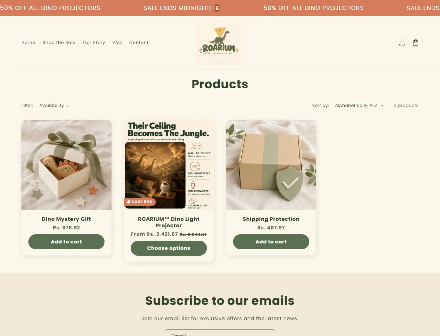 Products – Roarium page captured during the ZeroThought investigation