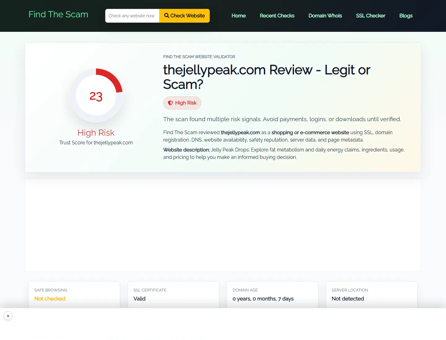 find the scam public profile for thejellypeak.com